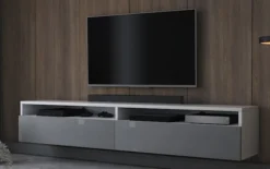 Szafka RTV Rednaw 180 cm Biały mat / Szary połysk