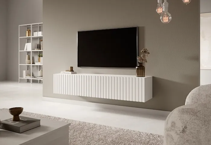 Szafka RTV Telire 138,6 cm Biały z lamelowym frontem