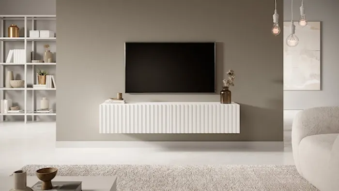 Szafka RTV Telire 138,6 cm Biały z lamelowym frontem