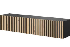 Szafka RTV Telire 138,6 cm czarna z lamelowym frontem dąb artisan