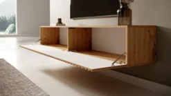 Szafka RTV Telire 175 cm dąb artisan lamele z czarnymi wstawkami