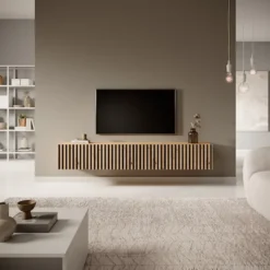 Szafka RTV Telire 175 cm dąb artisan lamele z czarnymi wstawkami