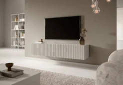 Szafka RTV Telire 138,6 cm Szary beż z lamelowym frontem