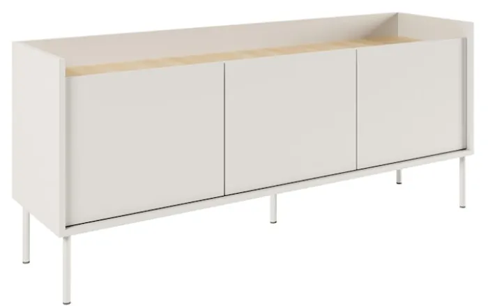 Szafka RTV Tovi trzydrzwiowa 140 cm biała/dąb lindberg