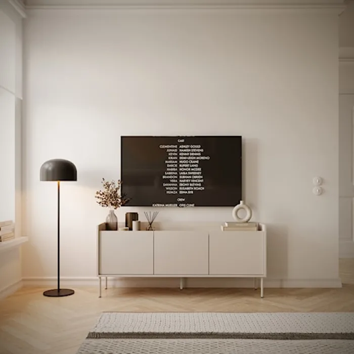 Szafka RTV Tovi trzydrzwiowa 140 cm kaszmir/dąb lindberg