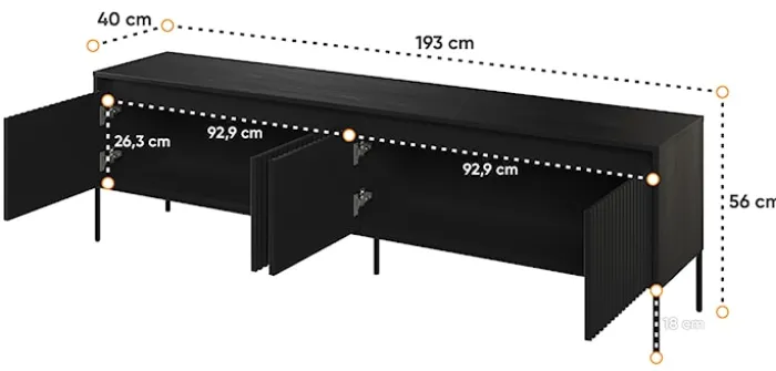 Szafka RTV Trend 193 cm z LED Czarna