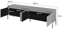 Szafka RTV Trend 193 cm z LED Szara