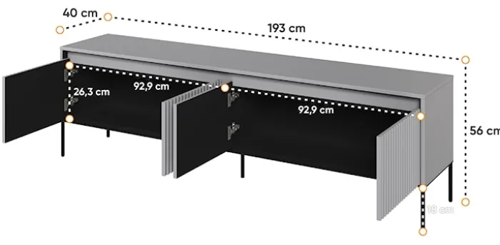 Szafka RTV Trend 193 cm z LED Szara