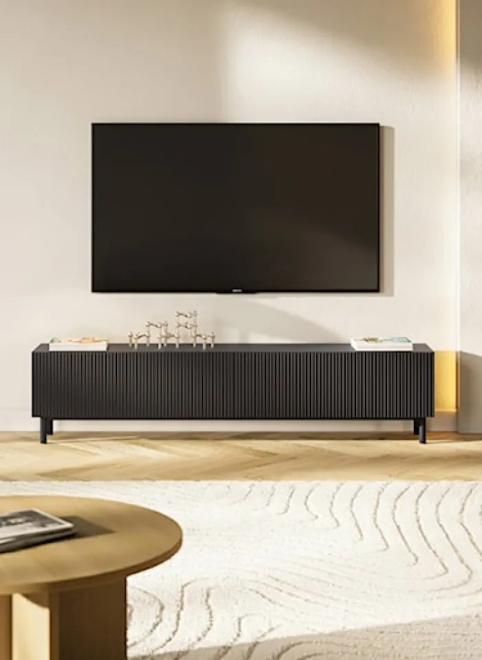 Szafka RTV Veldio New z frezowanym frontem 175 cm czarna