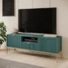 Szafka RTV Vellore 154 cm zielona z ryflowanymi frontami, złotymi uchwytami i stelażem