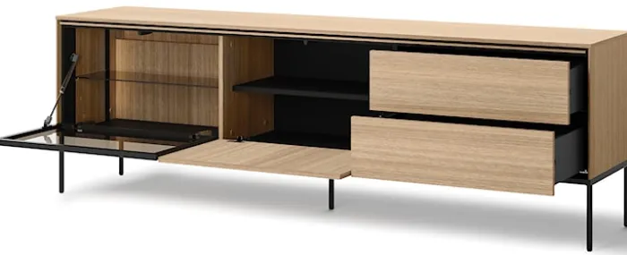Szafka RTV Visso z witryną i oświetleniem 197 cm dąb linearny