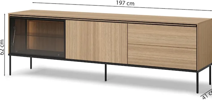 Szafka RTV Visso z witryną i oświetleniem 197 cm dąb linearny