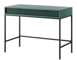 Toaletka biurko Vellore 104 cm zielona z ryflowanymi frontami, czarnymi uchwytami i stelażem