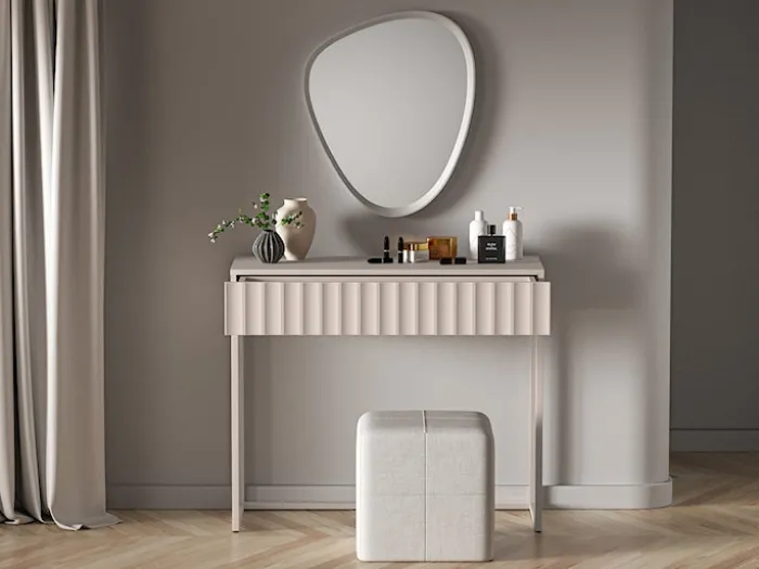 Toaletka Derriva z szufladą i ryflowanymi frontami 91 cm kaszmir