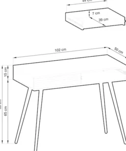 Toaletka Glinte z dwiema szufladami 102 cm beżowa ze złotymi nogami