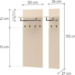 Wieszak ścienny Trend z półkami 76 cm ryflowane fronty beż piaskowy / czarny