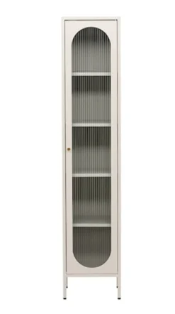 Witryna Bequiti 180x37 cm wysoka beżowa z drzwiczkami