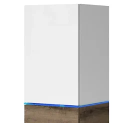 Witryna Bisko 35 cm z oświetleniem LED Biały mat / Biały połysk / Dąb monastery