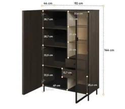 Witryna dwudrzwiowa Piemonte z przeszklonym frontem 92cm z oświetleniem LED Jesion portland/czarny
