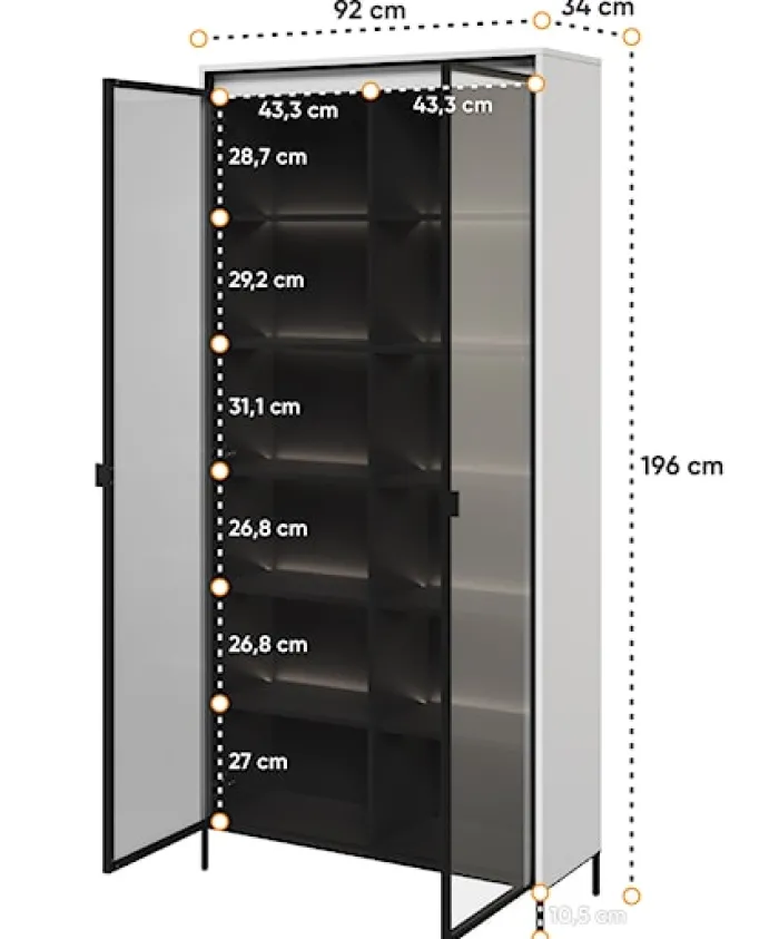 Witryna dwudrzwiowa Trend 92 cm z LED Biała