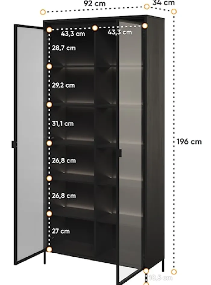 Witryna dwudrzwiowa Trend 92 cm z LED Czarna