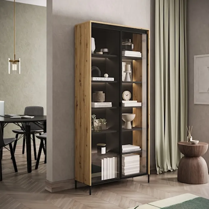Witryna dwudrzwiowa Trend 92 cm z LED Dąb artisan
