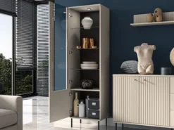Witryna jednodrzwiowa Caletto 55 cm ozdobne lamele beżowa