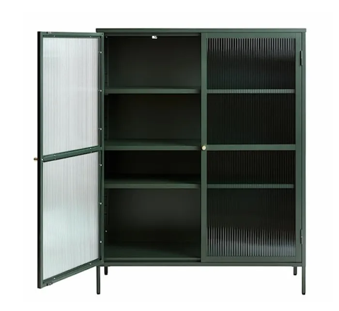 Witryna metalowa Avensunly 140 cm z przeszkleniem zielona