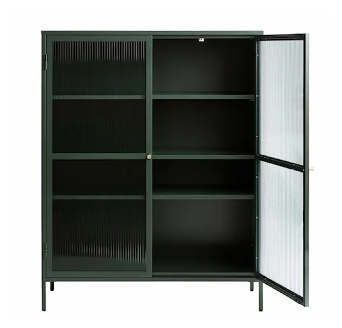 Witryna metalowa Avensunly 140 cm z przeszkleniem zielona