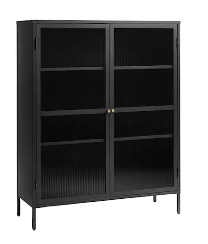 Witryna metalowa Avensunly 140 cm z przeszkleniem czarna