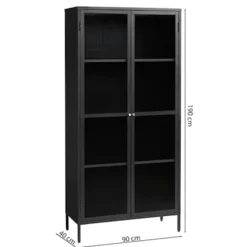 Witryna metalowa Avensunly 190 cm z przeszkleniem czarna