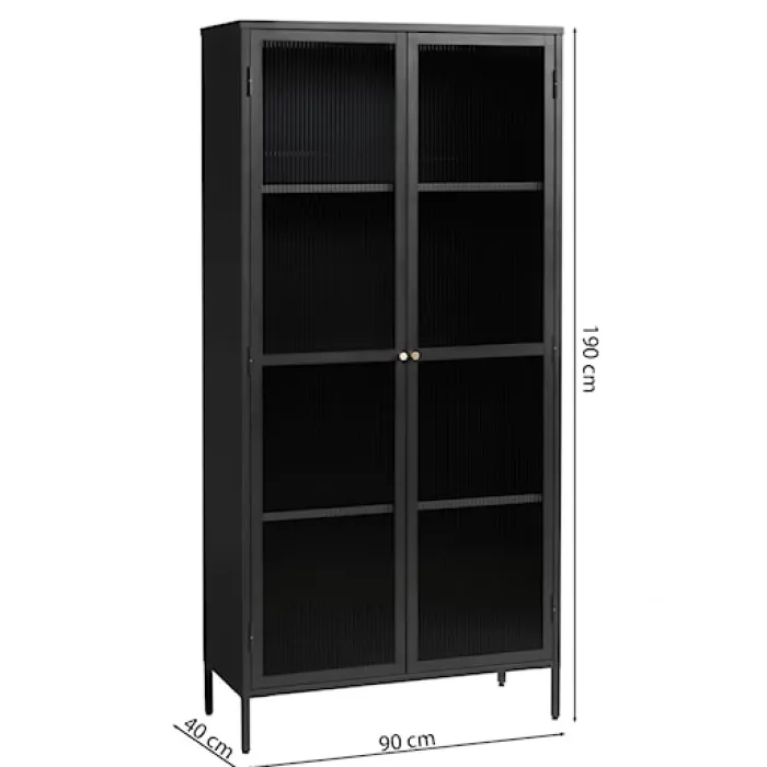 Witryna metalowa Avensunly 190 cm z przeszkleniem czarna