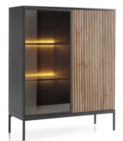 Witryna Tosena dwudrzwiowa z oświetleniem LED 104 cm Czarny/Dąb wotan