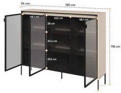 Witryna trzydrzwiowa Trend 150 cm z LED Beżowa