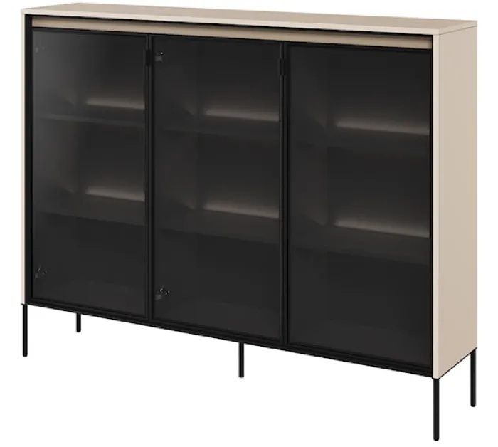 Witryna trzydrzwiowa Trend 150 cm z LED Beżowa