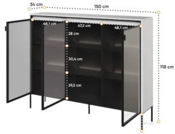Witryna trzydrzwiowa Trend 150 cm z LED Biała