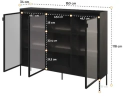 Witryna trzydrzwiowa Trend 150 cm z LED Czarna