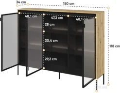 Witryna trzydrzwiowa Trend 150 cm z LED Dąb artisan
