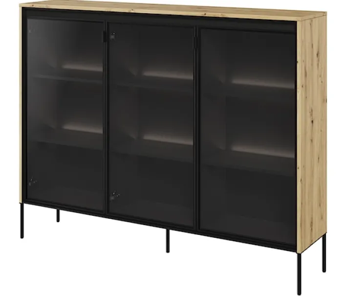 Witryna trzydrzwiowa Trend 150 cm z LED Dąb artisan