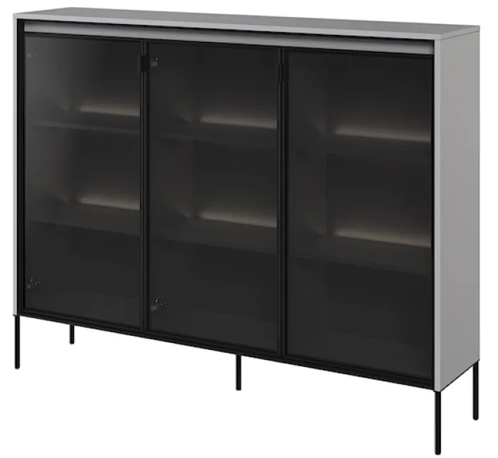 Witryna trzydrzwiowa Trend 150 cm z LED Szara