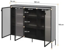 Witryna trzydrzwiowa Trend 150 cm z LED Szara