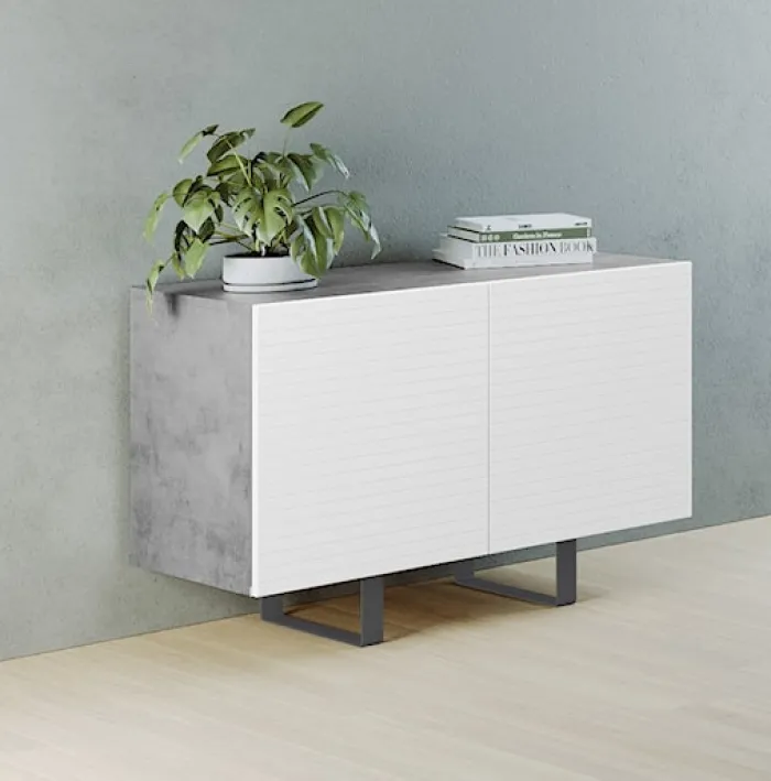 Włoska komoda dwudrzwiowa Antoinettie 110 cm z przetworzonych butelek PET Beton/Biały