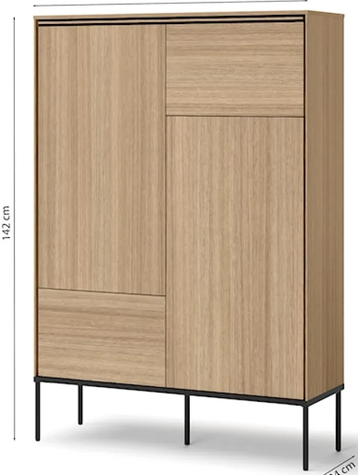 Wysoka komoda Visso dwudrzwiowa 98 cm dąb linearny