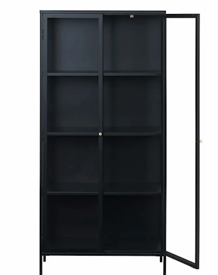 Wysoka witryna metalowa Zeins dwudrzwiowa 190 cm czarna
