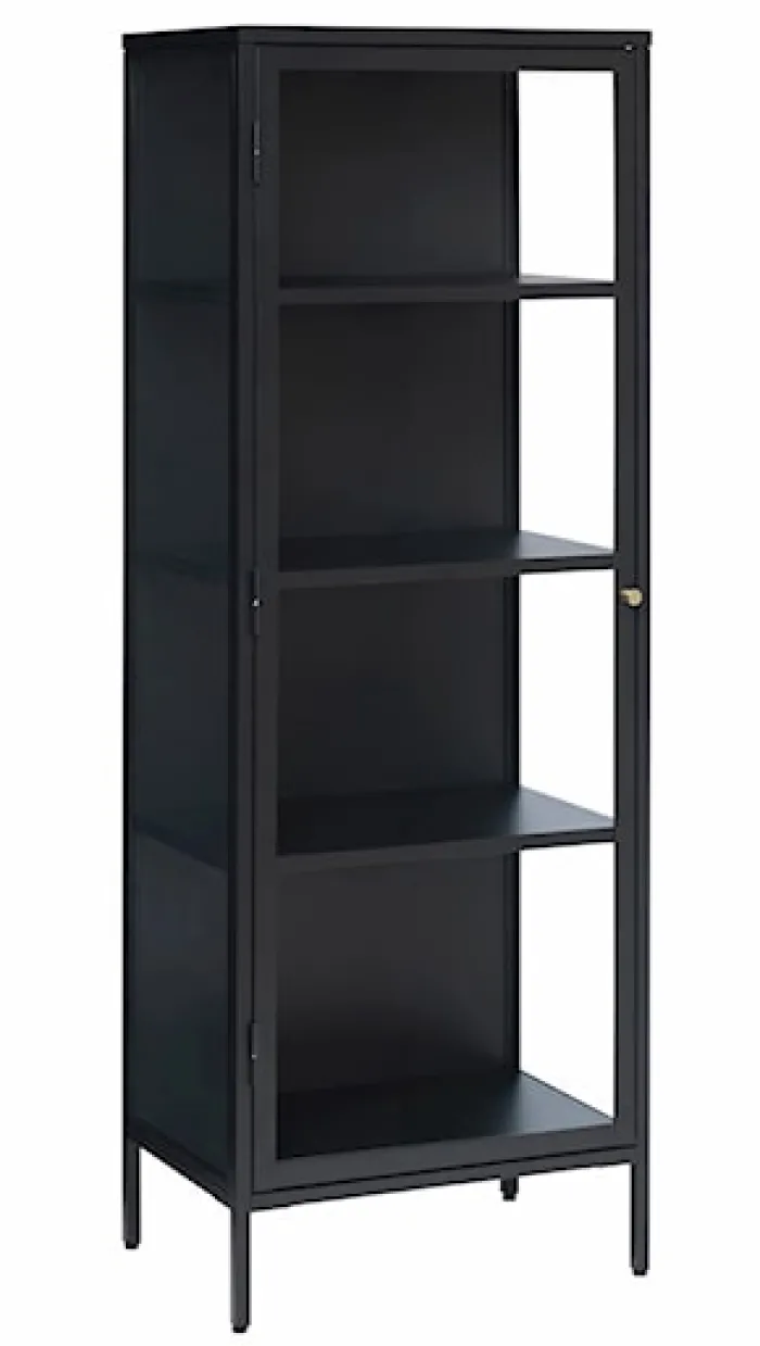 Wysoka witryna metalowa Zeins pojedyncza 160 cm czarna