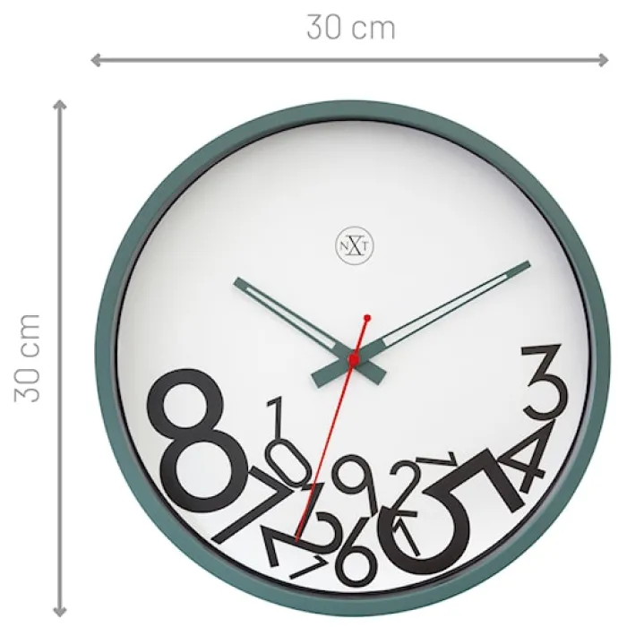 Zegar ścienny Dropped Numbers 30 cm biało-zielony
