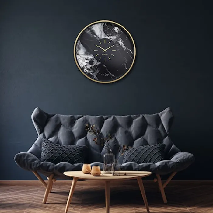 Zegar ścienny Marble 48 cm czarno-złoty