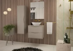 Zestaw łazienkowy Delica z umywalką nablatową i słupkiem 95 cm szary beż