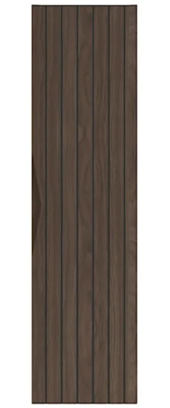 Zestaw łazienkowy z dwiema umywalkami nablatowymi i słupkiem Stella 175 cm ryflowane fronty orzech / czarny mat