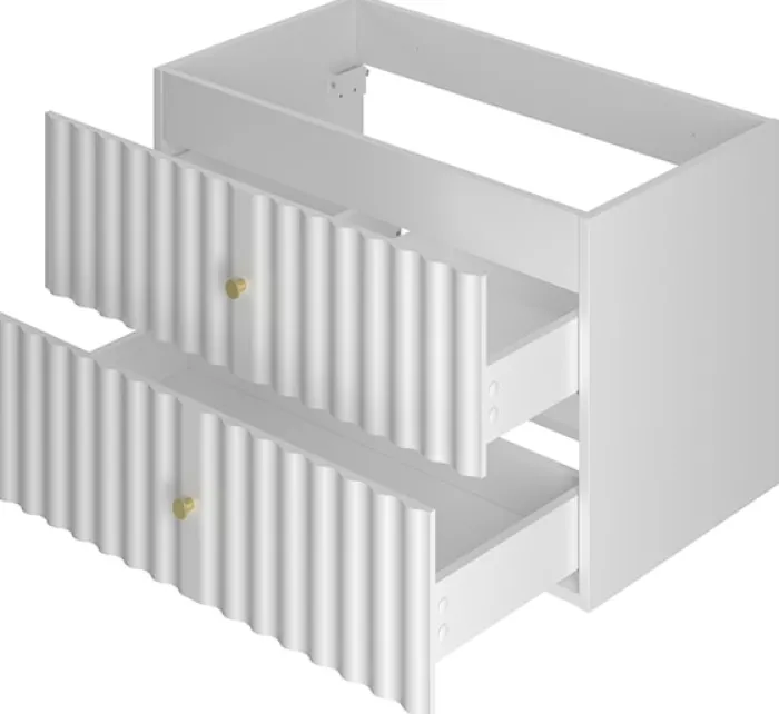 Zestaw łazienkowy z umywalką nablatową i słupkiem Aqua 115 cm ryflowane fronty biały mat